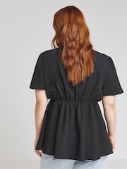 Simply Be Black Lace Trim Satin Tea Blouse - Image 2 of 4