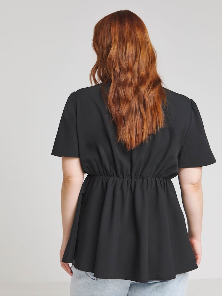 Simply Be Black Lace Trim Satin Tea Blouse - Image 2 of 4
