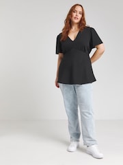 Simply Be Black Lace Trim Satin Tea Blouse - Image 3 of 4