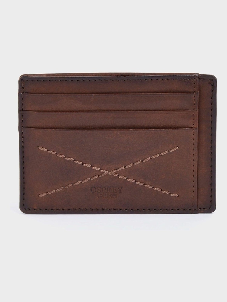 OSPREY LONDON The X Stitch Leather RFID Card Slip Brown Wallet - Image 2 of 6 OSPREY LONDON The X Stitch Leather RFID Card Slip Brown Wallet - Image 2 of 6