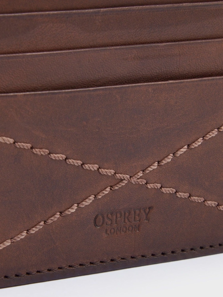 OSPREY LONDON The X Stitch Leather RFID Card Slip Brown Wallet - Image 6 of 6 OSPREY LONDON The X Stitch Leather RFID Card Slip Brown Wallet - Image 6 of 6