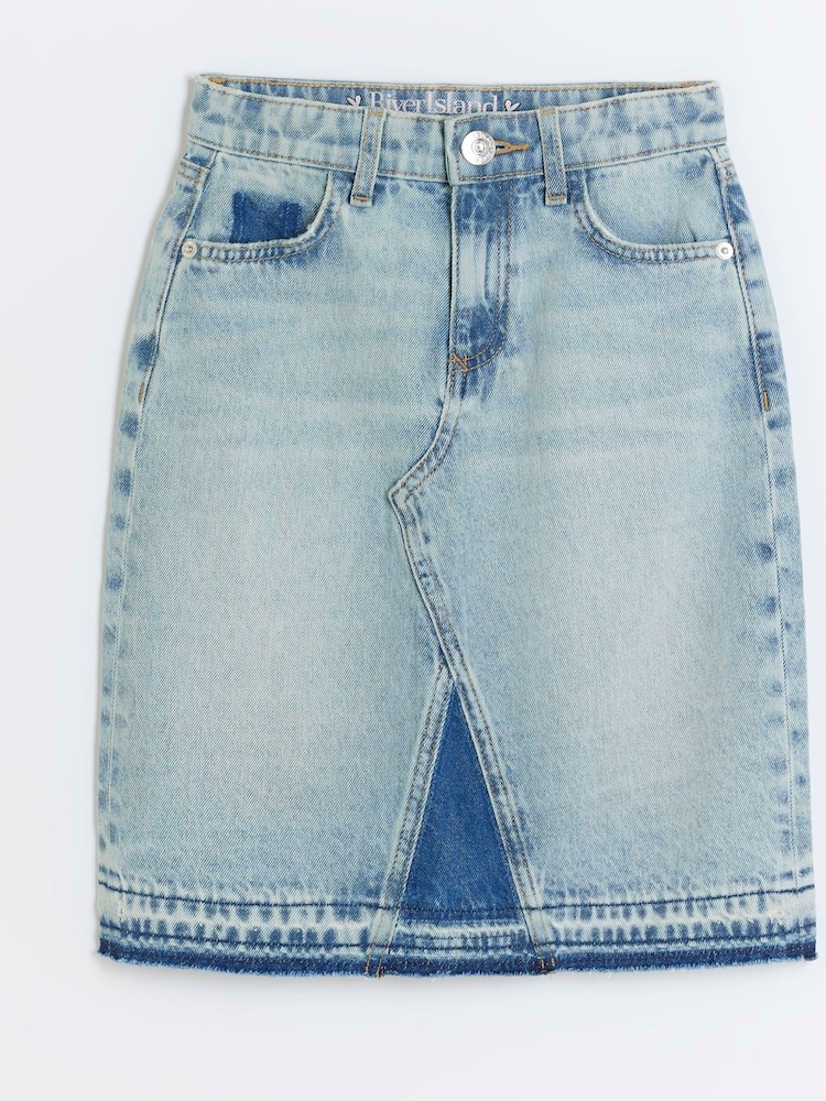 River Island Blue Girls Patchwork Midi Skirt - Image 2 of 4