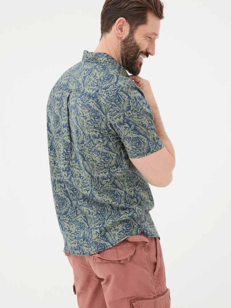 FatFace Green Short Sleeve Jungle Print Shirt - Image 2 of 5 FatFace Green Short Sleeve Jungle Print Shirt - Image 2 of 5