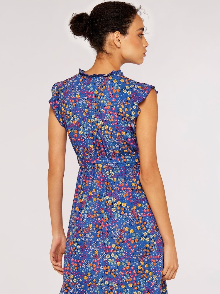 Apricot Blue Ditsy Floral Ruffle Mini Dress - Image 4 of 4