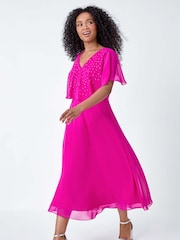 Roman Pink Embellished Midi Cape Dress - Image 2 of 5