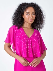 Roman Pink Embellished Midi Cape Dress - Image 4 of 5