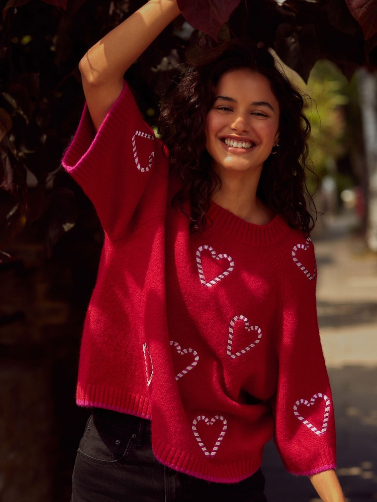 Red Candy Cane Heart Knitted Christmas Jumper - Image 2 of 10