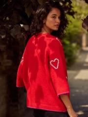 Red Candy Cane Heart Knitted Christmas Jumper - Image 4 of 10