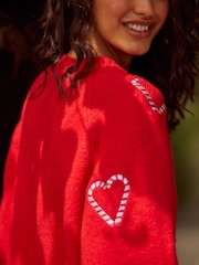 Red Candy Cane Heart Knitted Christmas Jumper - Image 5 of 10