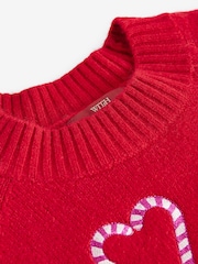 Red Candy Cane Heart Knitted Christmas Jumper - Image 9 of 10