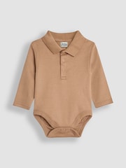 JoJo Maman Bébé Mocha Brown Plain Long Sleeve Polo Shirt Bodysuit - Image 1 of 3
