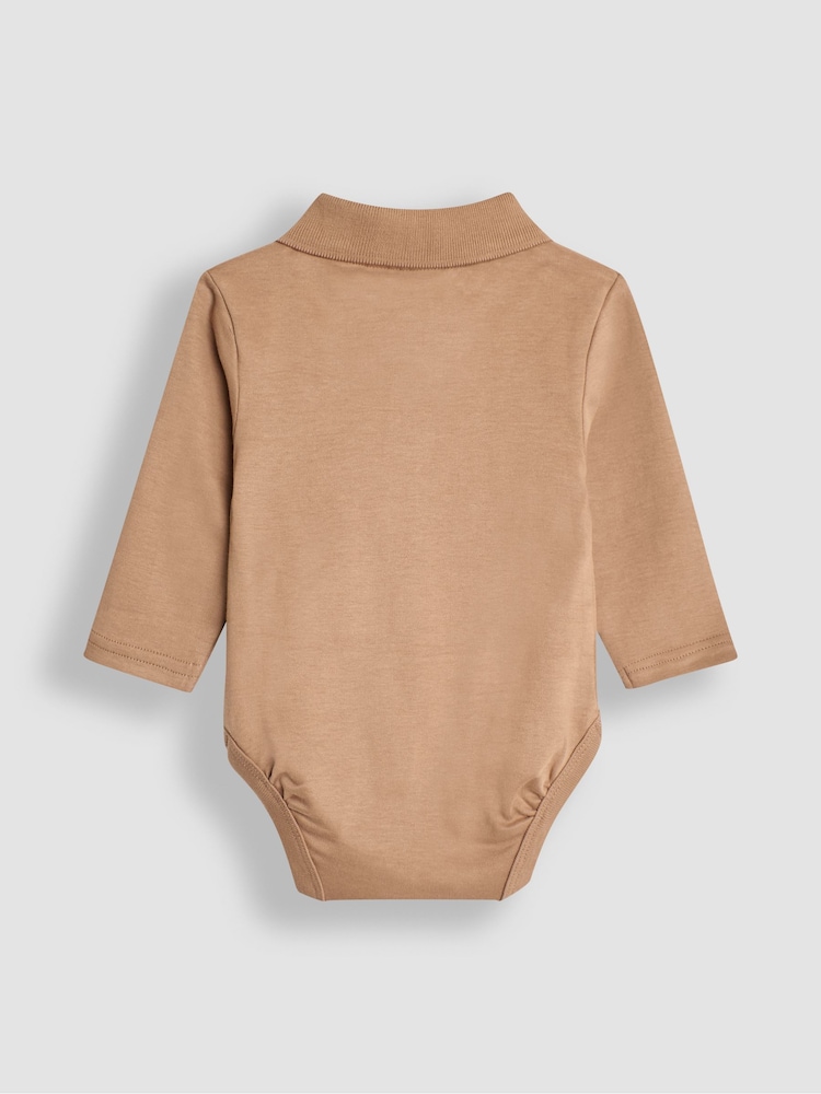 JoJo Maman Bébé Mocha Brown Plain Long Sleeve Polo Shirt Bodysuit - Image 2 of 3