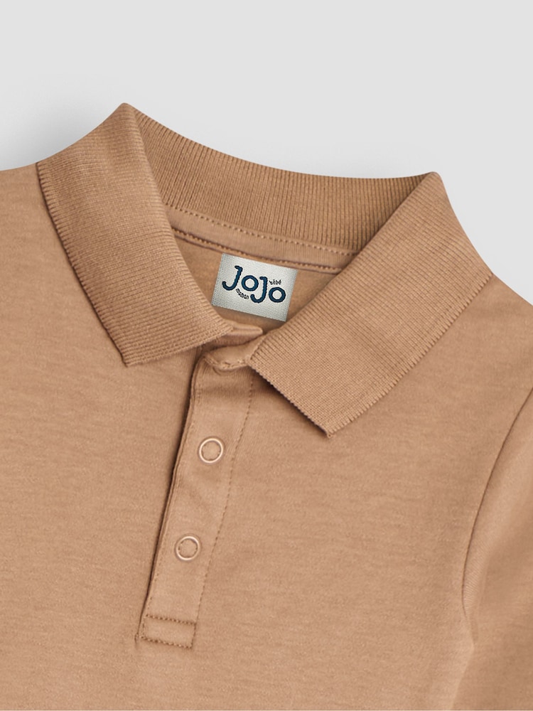 JoJo Maman Bébé Mocha Brown Plain Long Sleeve Polo Shirt Bodysuit - Image 3 of 3