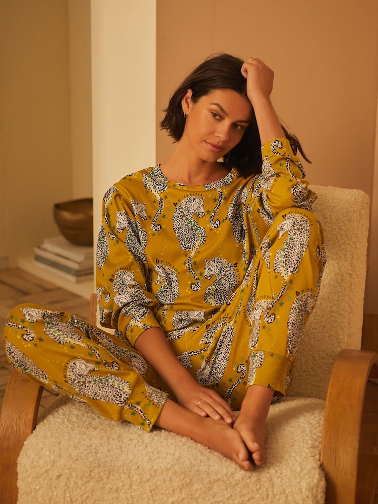 B By Ted Baker Green Leopard Print 100% Cotton Interlock Pyjamas Set - Image 1 of 8