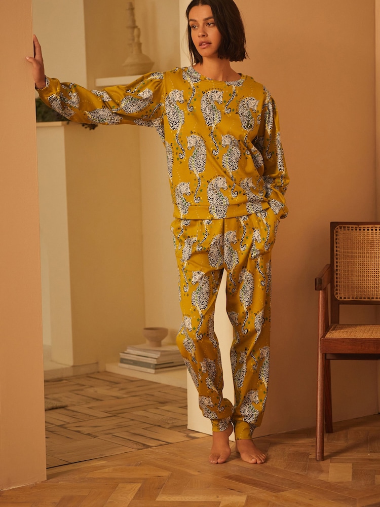 B By Ted Baker Green Leopard Print 100% Cotton Interlock Pyjamas Set - Image 2 of 8