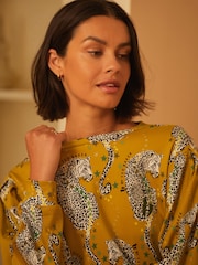 B By Ted Baker Green Leopard Print 100% Cotton Interlock Pyjamas Set - Image 6 of 8