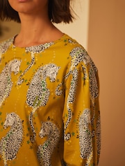 B By Ted Baker Green Leopard Print 100% Cotton Interlock Pyjamas Set - Image 7 of 8