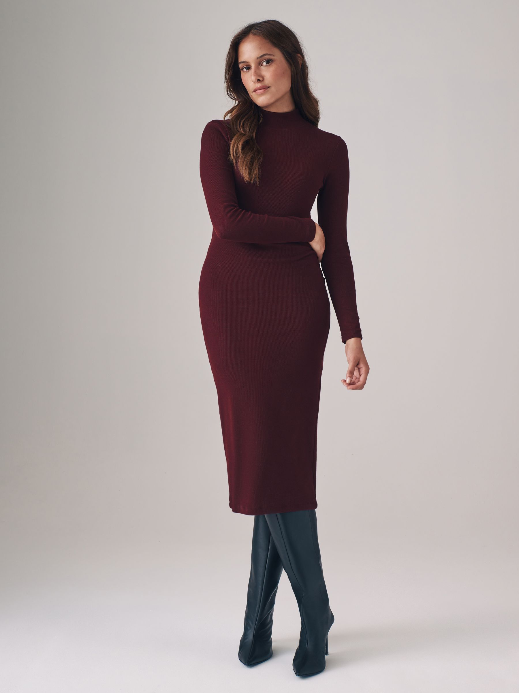 Buy The Set Black Berry Red Slate Grey 3 Pack Ribbed Turtle Neck Long Sleeve Bodycon Dresses from Next Malta