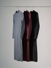 The Set Black/Berry Red/Slate Grey 3 Pack Ribbed Turtle Neck Long Sleeve Bodycon Dresses - Image 2 of 7