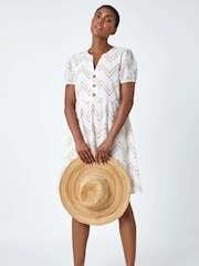 Roman White Zig-Zag Embroidered 100% Cotton Tunic Dress - Image 1 of 5