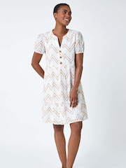 Roman White Zig-Zag Embroidered 100% Cotton Tunic Dress - Image 2 of 5