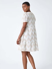 Roman White Zig-Zag Embroidered 100% Cotton Tunic Dress - Image 3 of 5