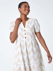 Roman White Zig-Zag Embroidered 100% Cotton Tunic Dress - Image 4 of 5