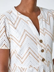 Roman White Zig-Zag Embroidered 100% Cotton Tunic Dress - Image 5 of 5