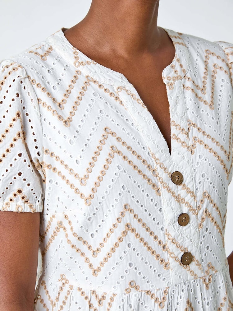 Roman White Zig-Zag Embroidered 100% Cotton Tunic Dress - Image 5 of 5