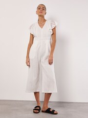 Apricot Cream Ruffle Sleeve Broidery 100% Cotton Jumpsuit - Image 1 of 4
