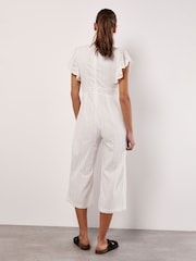 Apricot Cream Ruffle Sleeve Broidery 100% Cotton Jumpsuit - Image 2 of 4