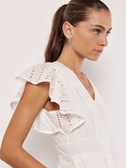 Apricot Cream Ruffle Sleeve Broidery 100% Cotton Jumpsuit - Image 4 of 4