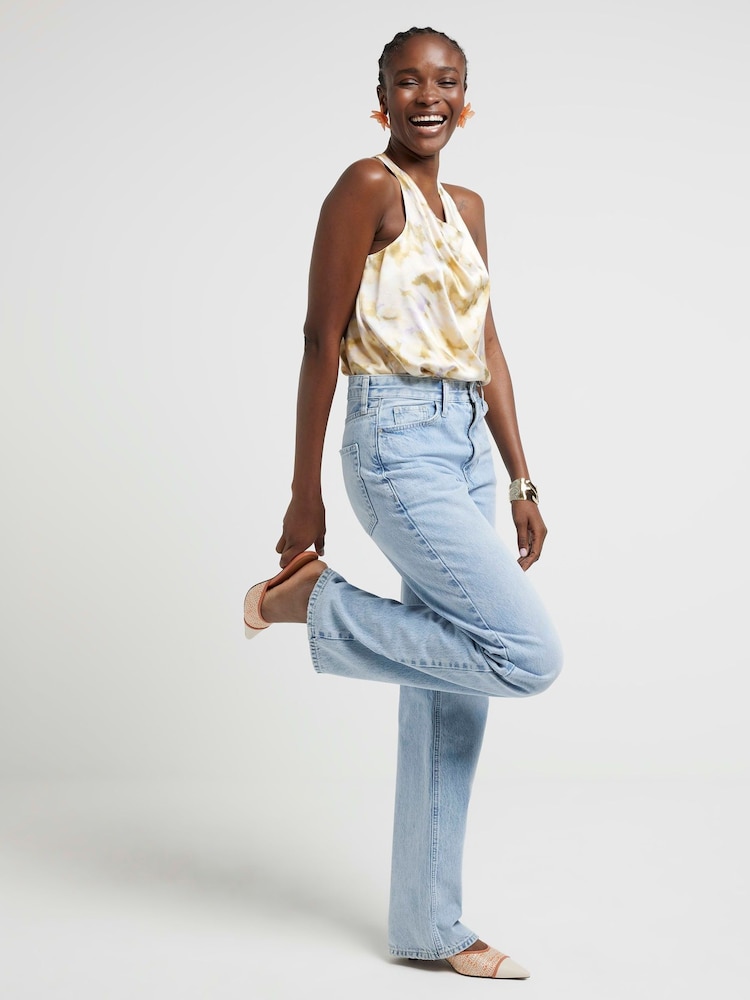 River Island Yellow Floral Print Halter Top - Image 1 of 4