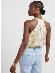 River Island Yellow Floral Print Halter Top - Image 2 of 4