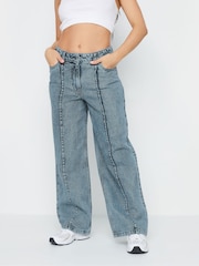 PixieGirl Petite Blue 100% Cotton Seam Front Wide Leg Jeans - Image 2 of 6