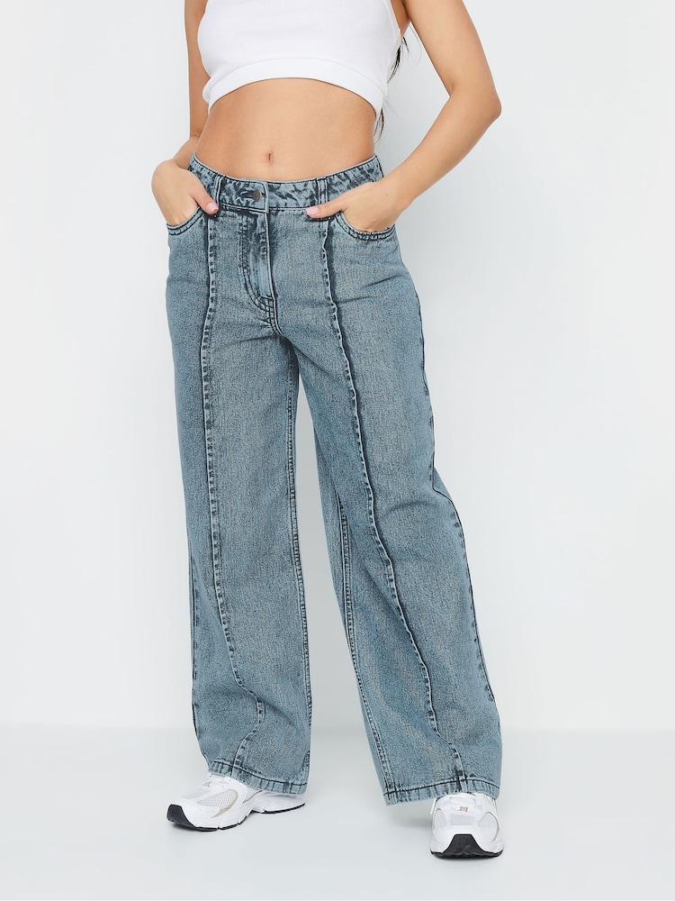 PixieGirl Petite Blue 100% Cotton Seam Front Wide Leg Jeans - Image 2 of 6