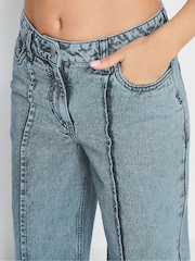 PixieGirl Petite Blue 100% Cotton Seam Front Wide Leg Jeans - Image 4 of 6