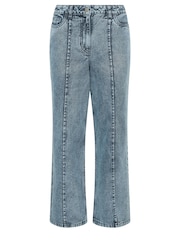 PixieGirl Petite Blue 100% Cotton Seam Front Wide Leg Jeans - Image 6 of 6