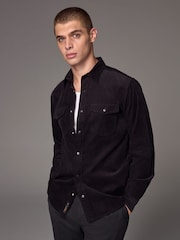Black Cord Twin Pocket Western Long Sleeve 100% Cotton Shirt - Image 1 of 8