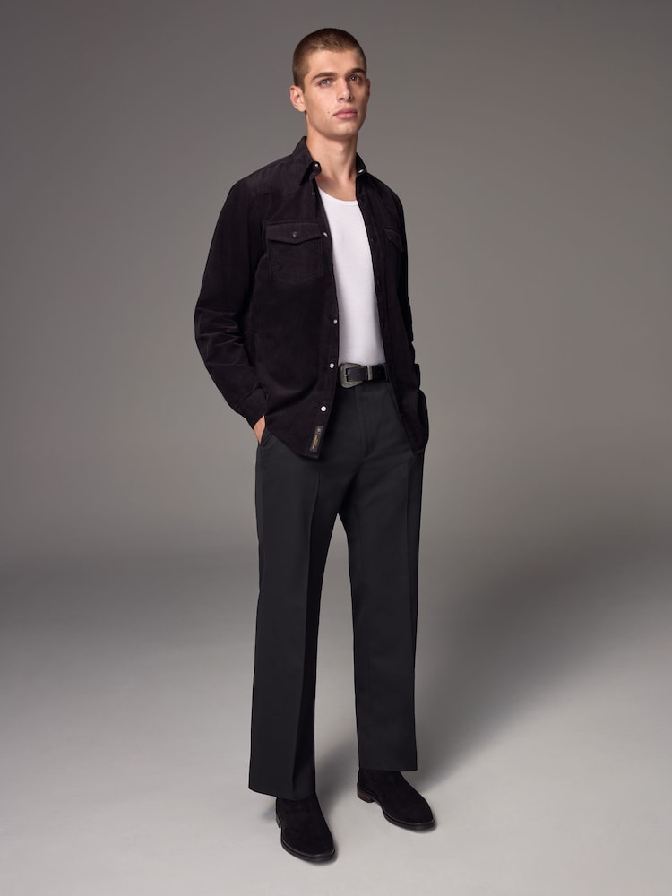 Black Cord Twin Pocket Western Long Sleeve 100% Cotton Shirt - Image 2 of 8