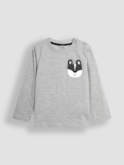 JoJo Maman Bébé Grey Marl Badger Appliqué Pocket Top - Image 1 of 3
