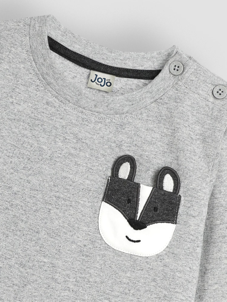 JoJo Maman Bébé Grey Marl Badger Appliqué Pocket Top - Image 3 of 3