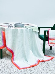 Oliver Bonas Pink Lumu Block Printed Wavy 100% Cotton Table Cloth - Image 1 of 4