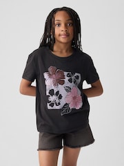 Gap Black Floral Sequin Graphic Short Sleeve Crew Neck T-Shirt (4-13yrs) - Image 1 of 4