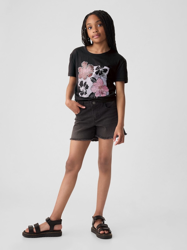Gap Black Floral Sequin Graphic Short Sleeve Crew Neck T-Shirt (4-13yrs) - Image 2 of 4