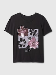 Gap Black Floral Sequin Graphic Short Sleeve Crew Neck T-Shirt (4-13yrs) - Image 4 of 4