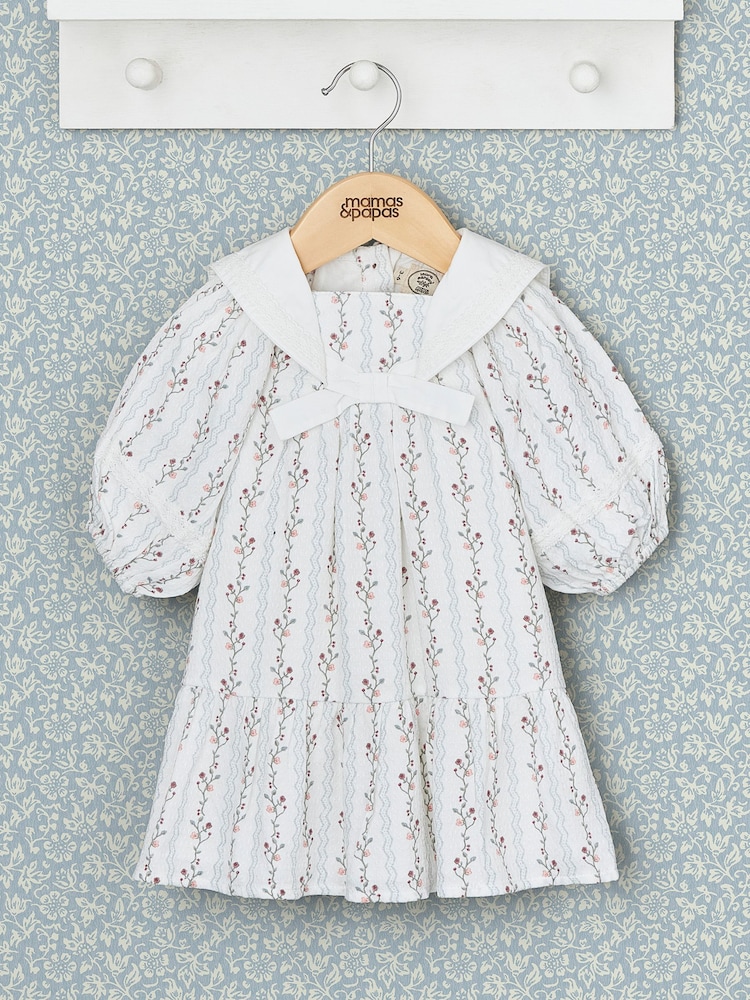 Mamas & Papas 100% Cotton Laura Ashley Floral Sailor Collar White Dress - Image 1 of 3