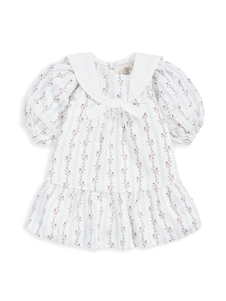 Mamas & Papas 100% Cotton Laura Ashley Floral Sailor Collar White Dress - Image 2 of 3