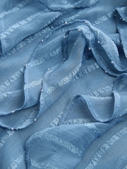 Blue Sheer Long Sleeve Embellished Ruffle Blouse - Image 8 of 8