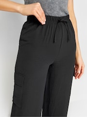 Long Tall Sally Black Crepe Cargo Wide leg Trousers - Image 4 of 5